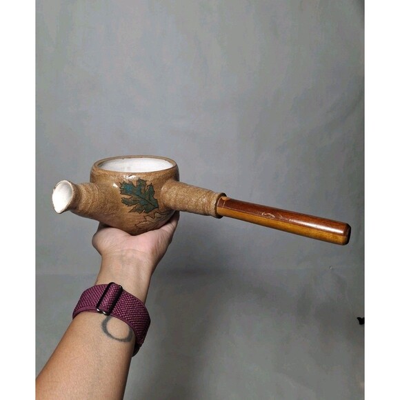 Vintage Pottery Kyusu Teapot with Wooden Handle, Unused Missing Lid - Picture 9 of 12